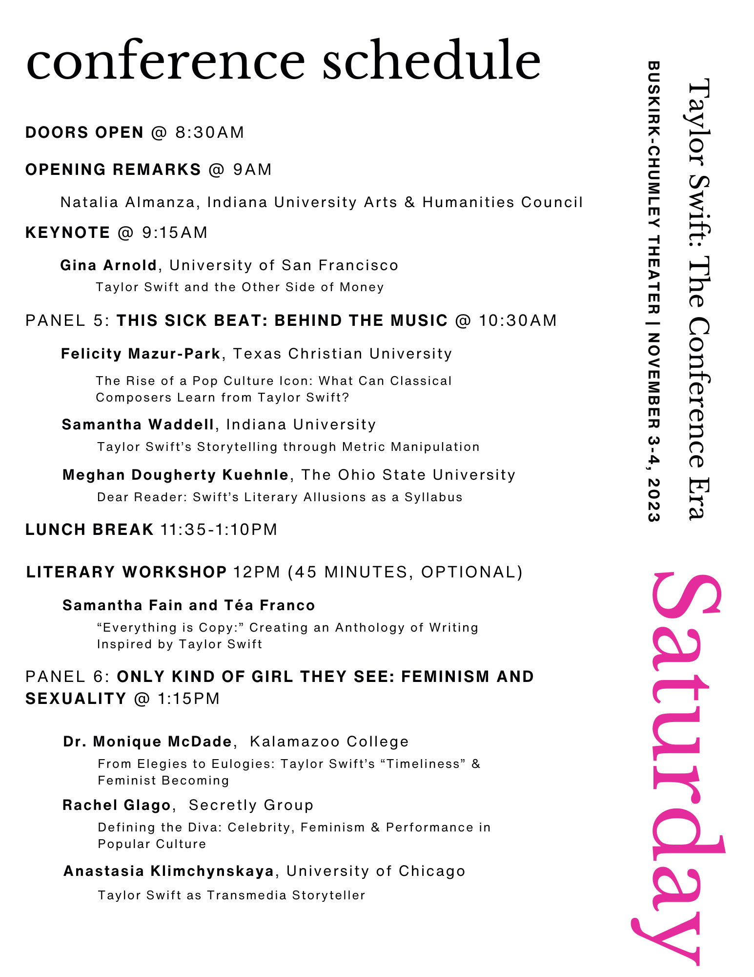 Taylor Swift Conference Council Programs Arts & Humanities Council